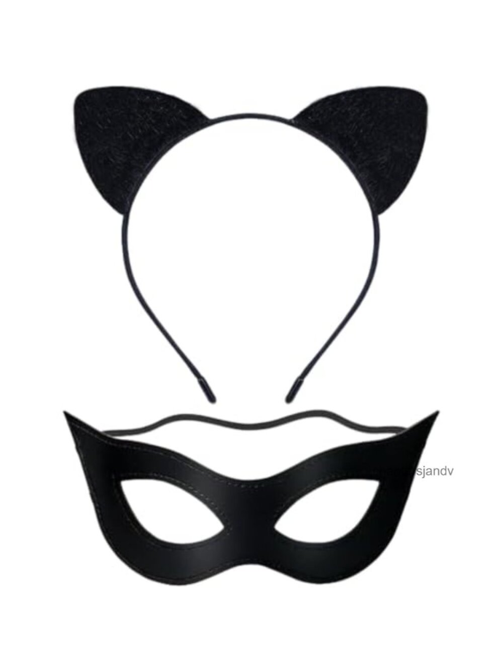 Faux Leather Cat Eye Mask & Cat Ears Headband Set Halloween Costume Accessory